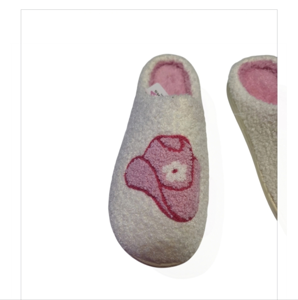 Plush White and Pink Women Slippers